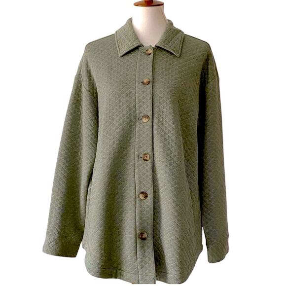 J. Jill Medium Shacket Quilted Jacket Medium Fall Sweater Cozy Staple Sage Comfy - Picture 6 of 13